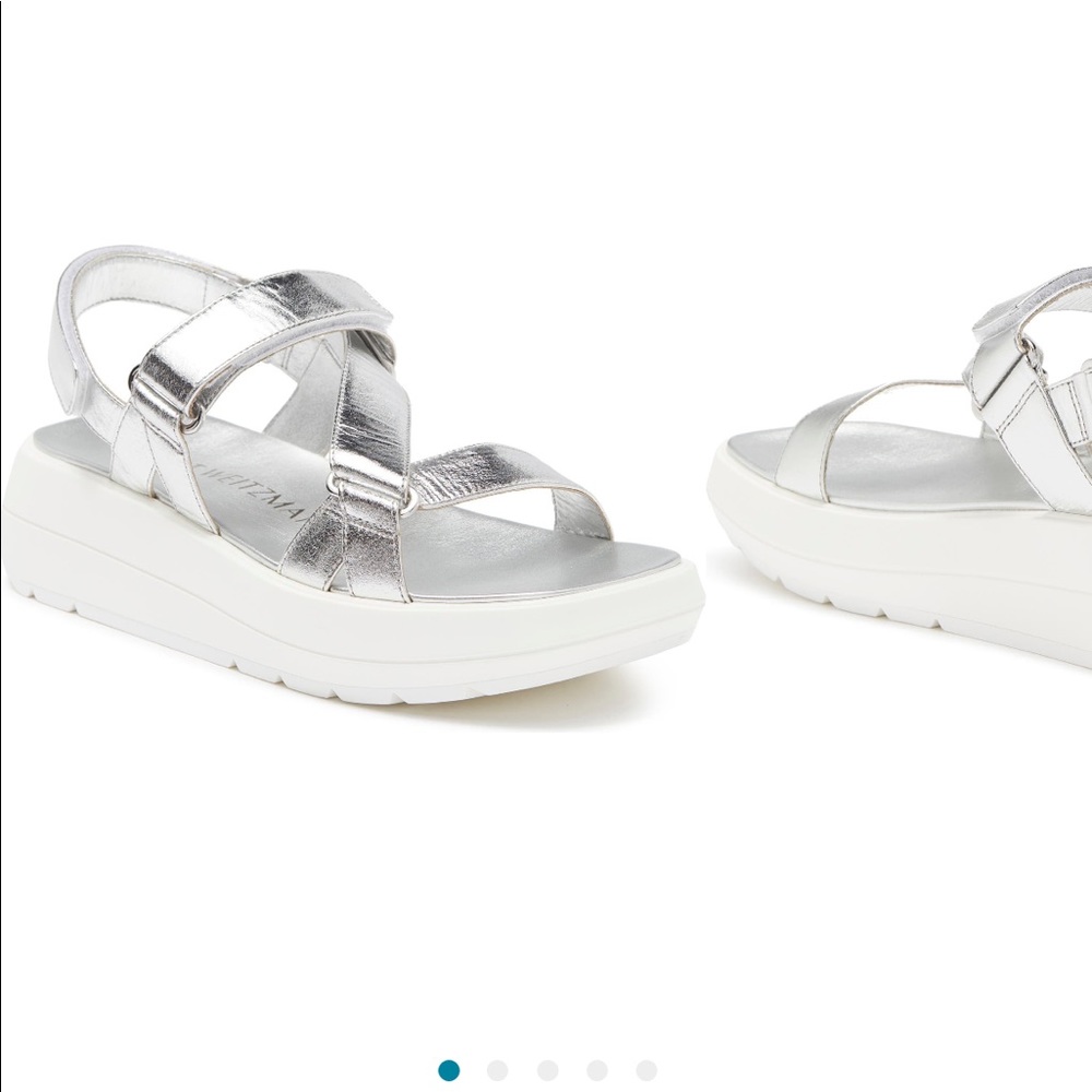 Stuart Weitzman Moxie Silver White Sport Sandals Shoes 5.5 36 Dad Straps Zoe